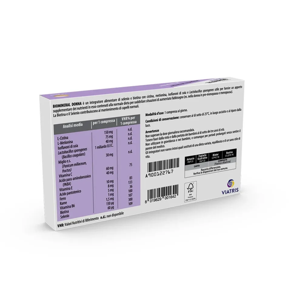 Biomineral Donna Integratore Benessere Capelli Donna e Menopausa, 30 Compresse