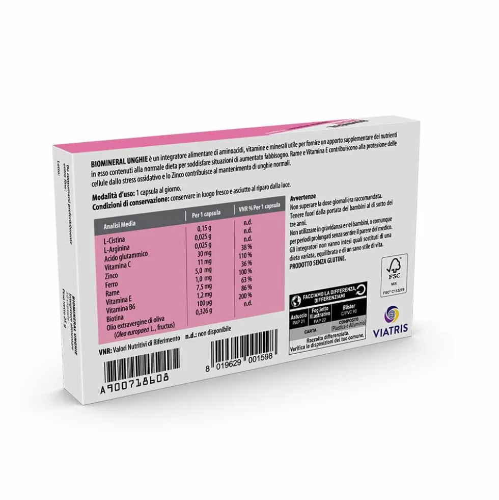Biomineral Unghie Integratore Rinforzante per Unghie Deboli, 30 Capsule
