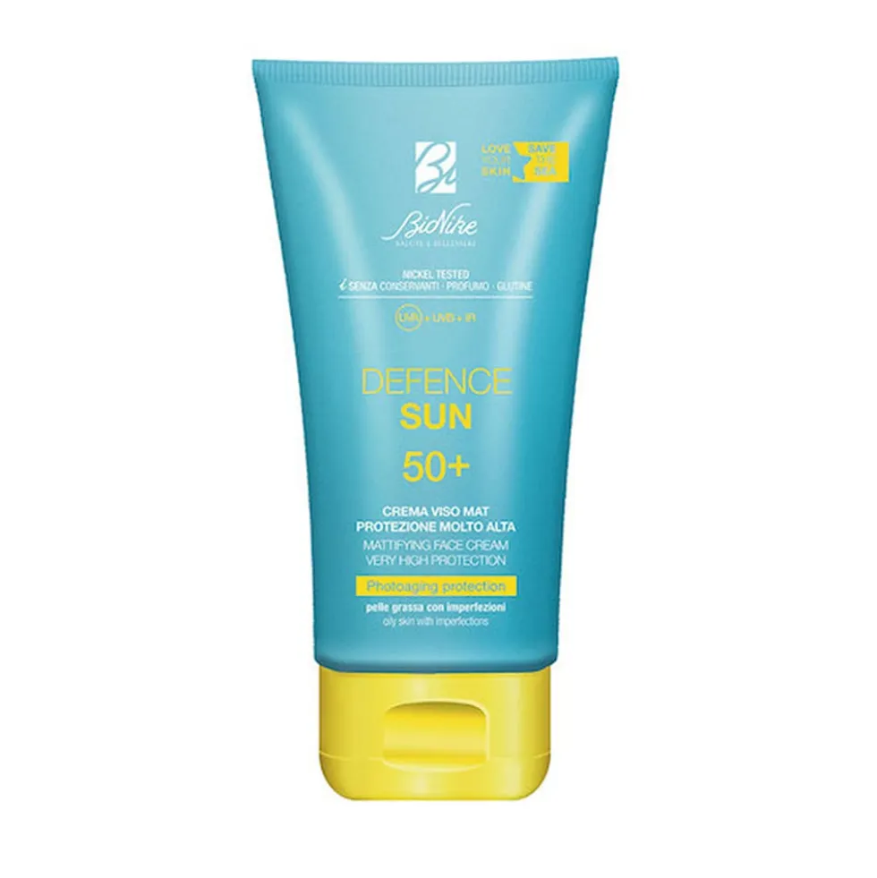 BioNike Defence Sun - Crema Viso Mat SPF50+ Pelle Grassa con Imperfezioni, 50ml