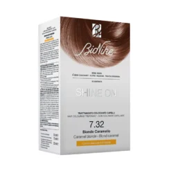 BioNike Shine On 7.32 Biondo Caramello - Tintura permanente per i capelli, kit monodose