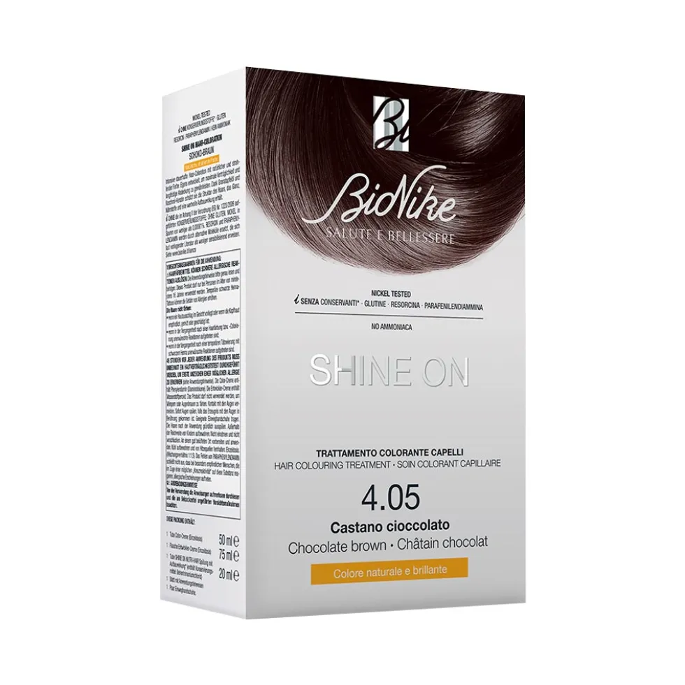 BioNike Shine On 4.05 Castano Cioccolato - Tintura permanente per colorare i capelli, kit monodose