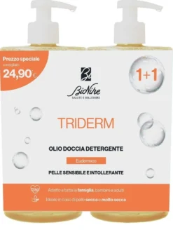 BioNike Triderm Olio Doccia Detergente emolliente per la pelle secca, 2 x 750 ml