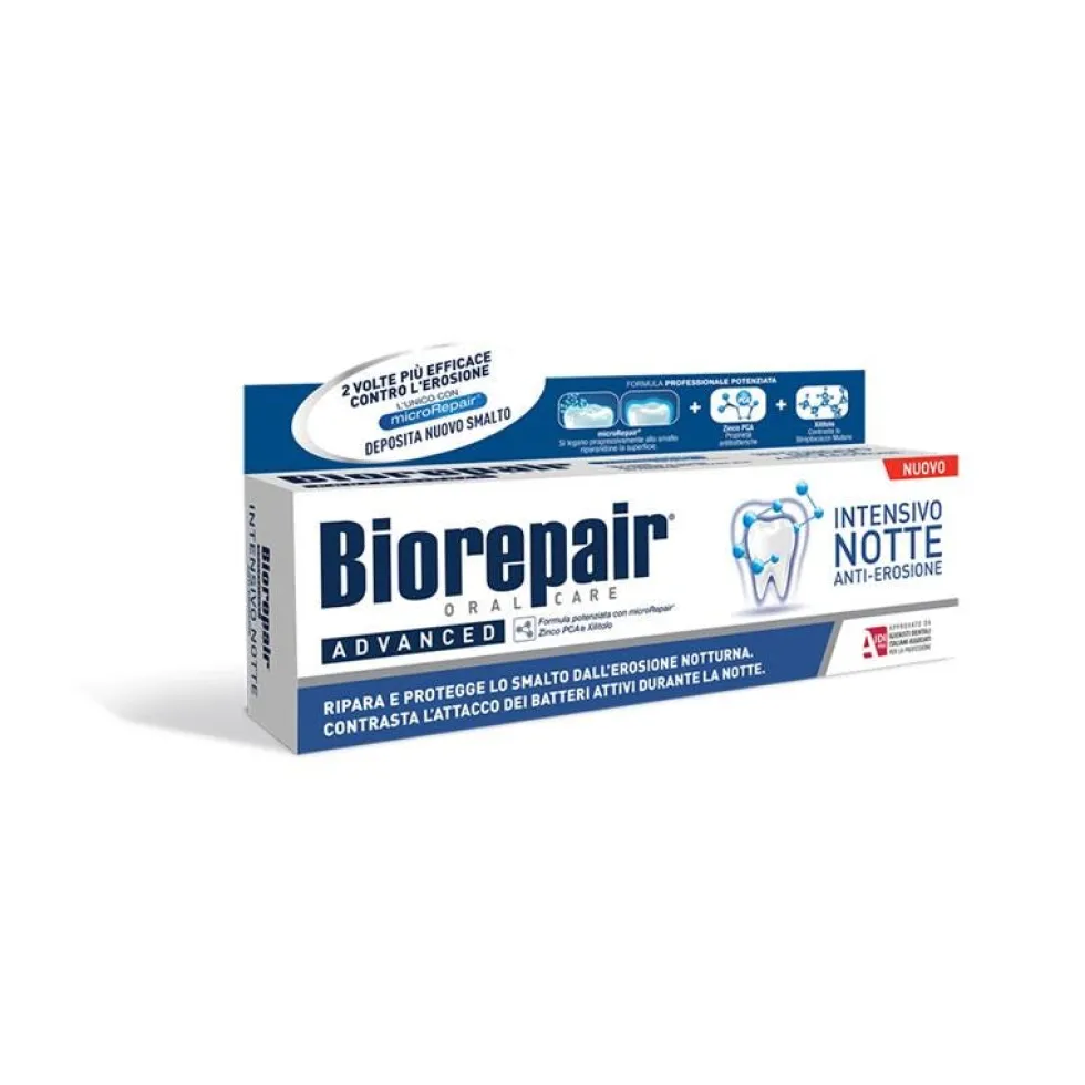 Biorepair Advanced Intensivo Notte Anti-Erosione - Dentifricio per riparare lo smalto, 75 ml