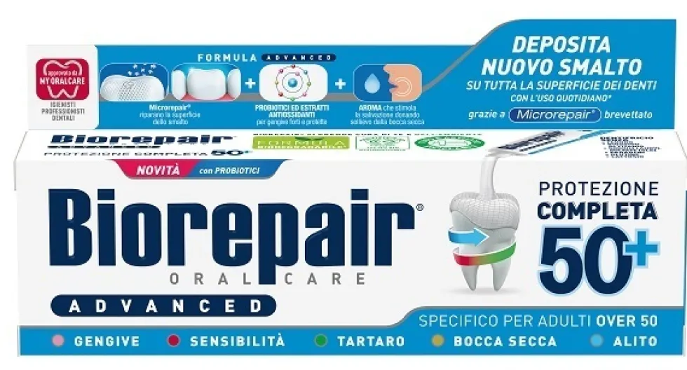 Biorepair Advanced Protezione Completa 50+ - Dentifricio con il MicroRepair e i probiotici, 75 ml
