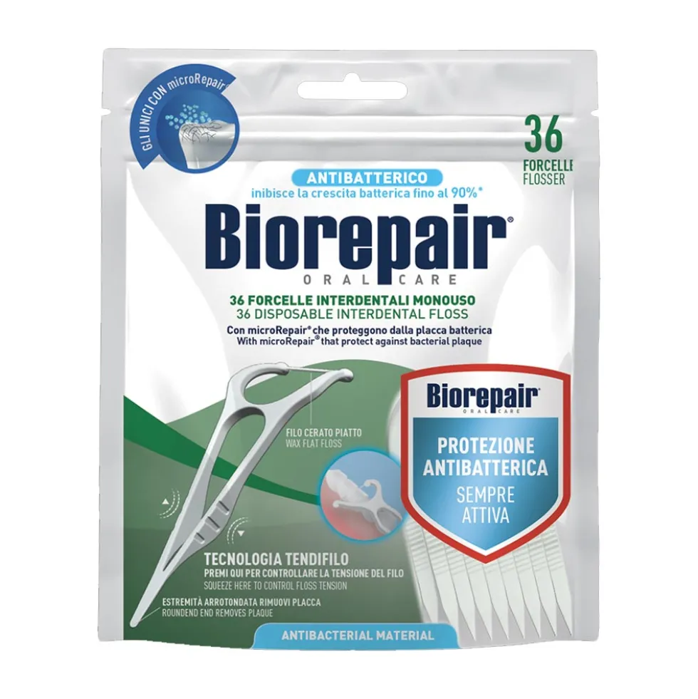 Biorepair Forcelle Antibatteriche Interdentali - Forcelle per la rimozione della placca, 36 pezzi