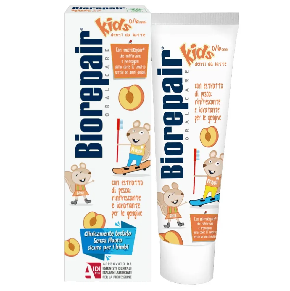 Biorepair Kids - Dentifricio per Bambini 0-6 anni gusto Pesca, 50ml