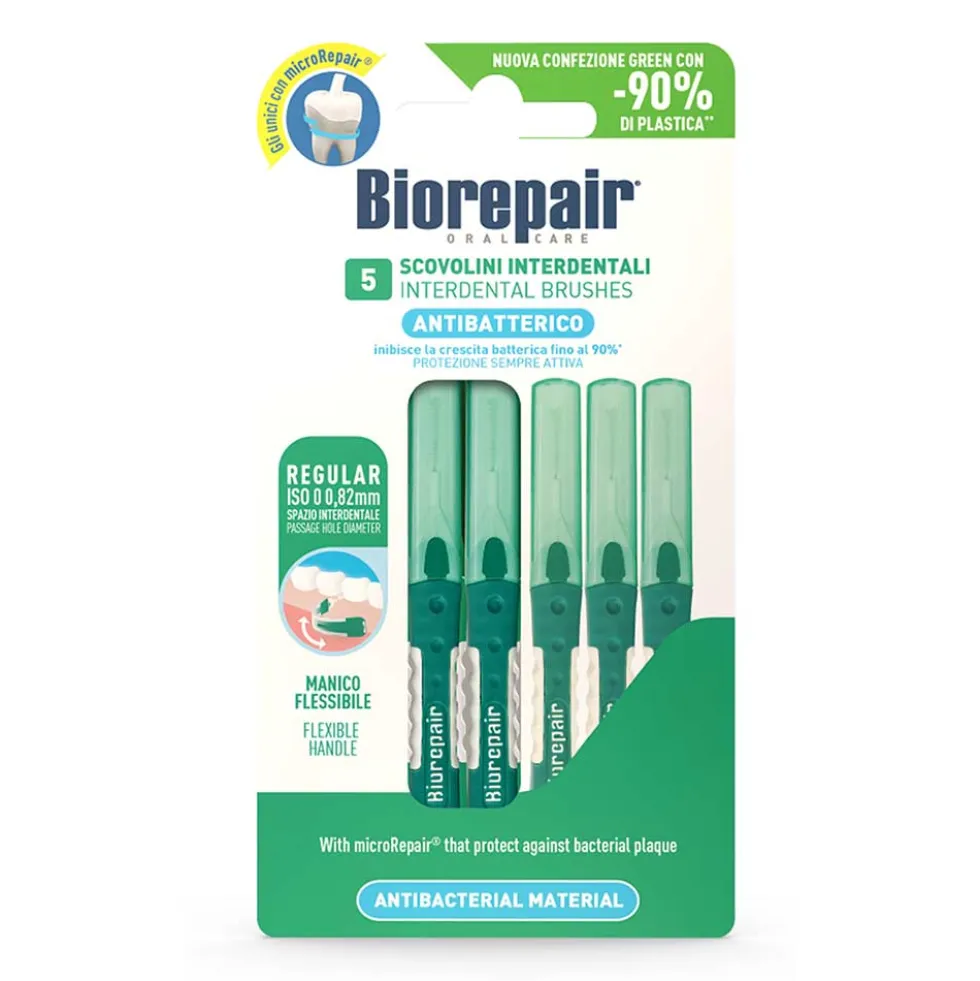 Biorepair Scovolino Interdentale Antibatterico in Gomma Regular, 5 scovolini