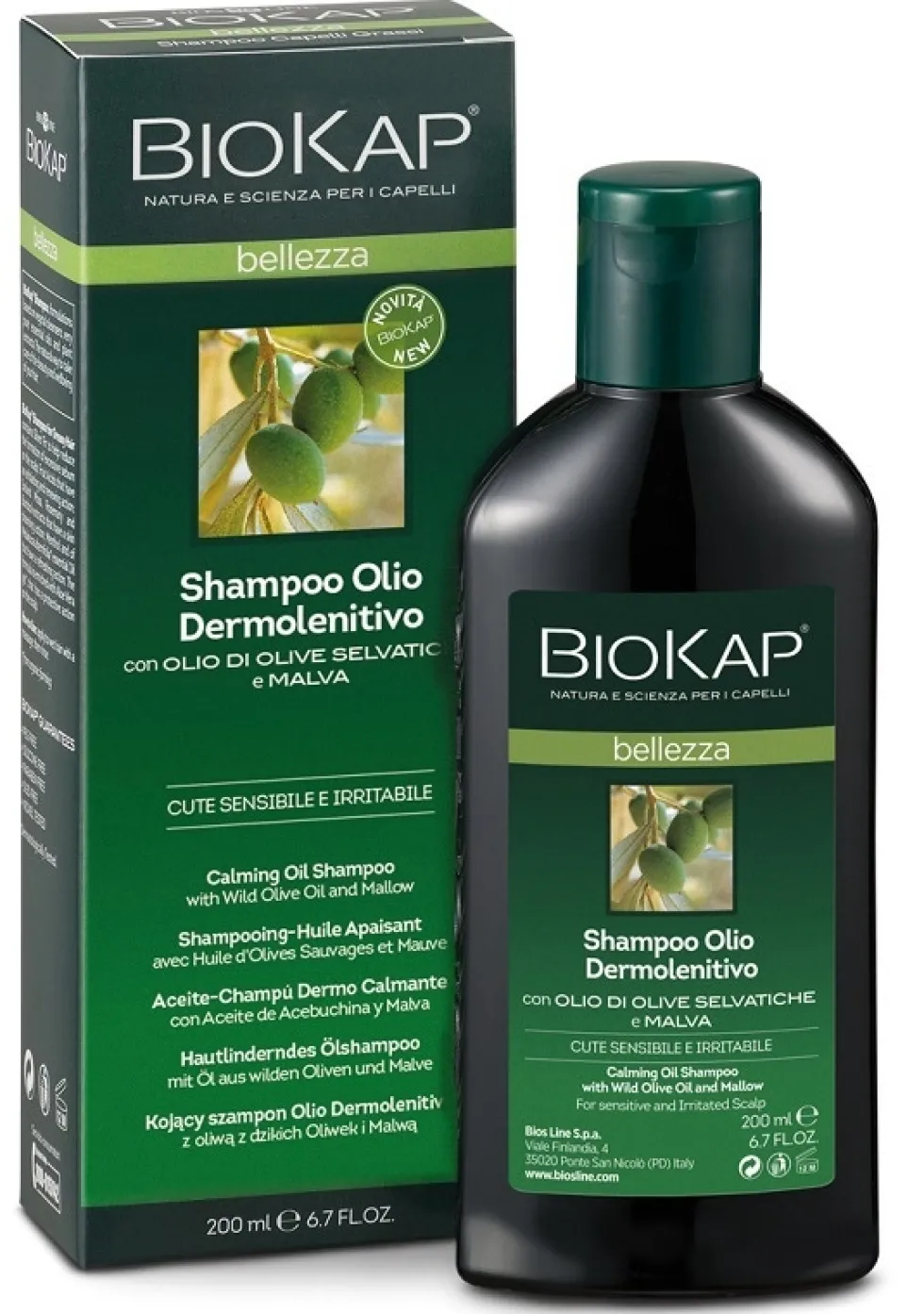 Bios Line BioKap Bellezza - Shampoo Olio Dermolenitivo per la Cute Sensibile e Irritabile, 200ml
