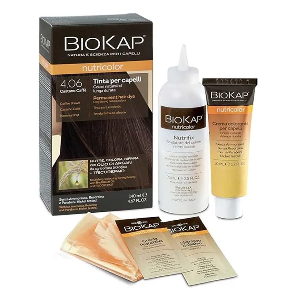 Bios Line Biokap Nutricolor - Tinta per capelli 4,06 Castano Caffè, 140 ml