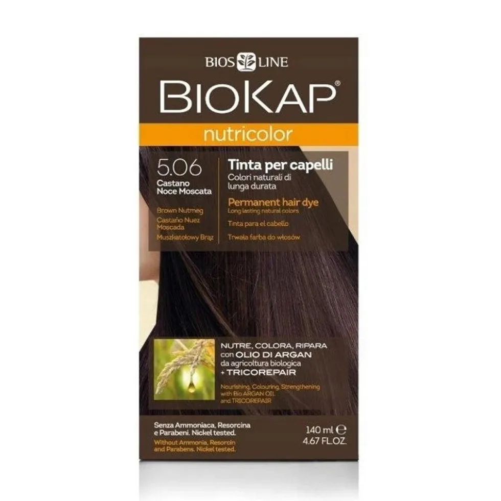 Bios Line Biokap Nutricolor - Tinta per capelli 5.06 Castano Noce Moscata, 140 ml