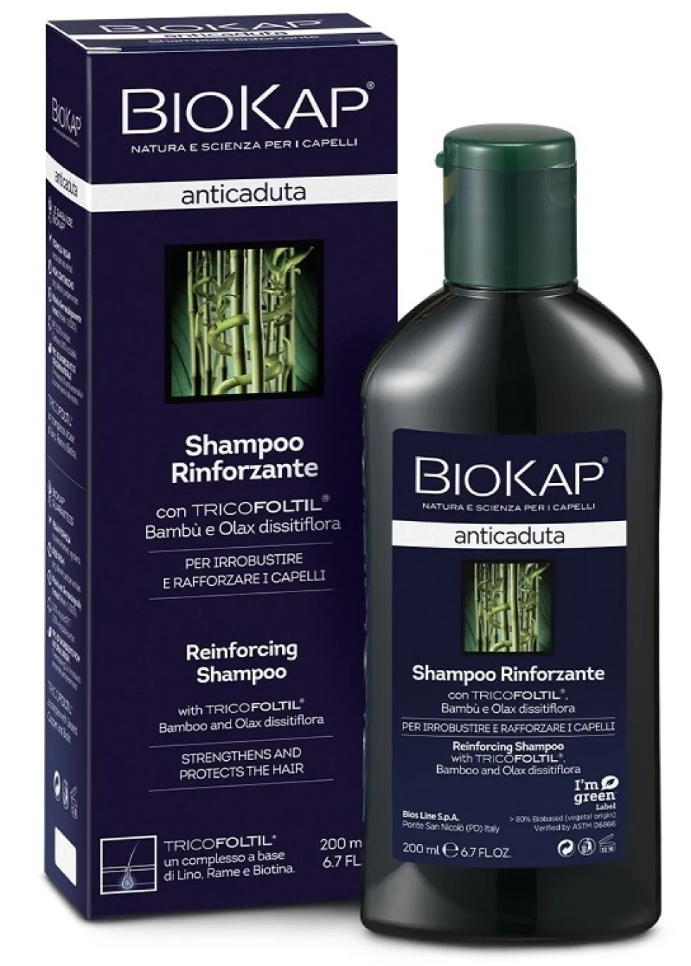 Bios Line BioKap Shampoo Anticaduta - Lo shampoo rinforzante BioKap per i capelli fragili e diradati, 200 ml