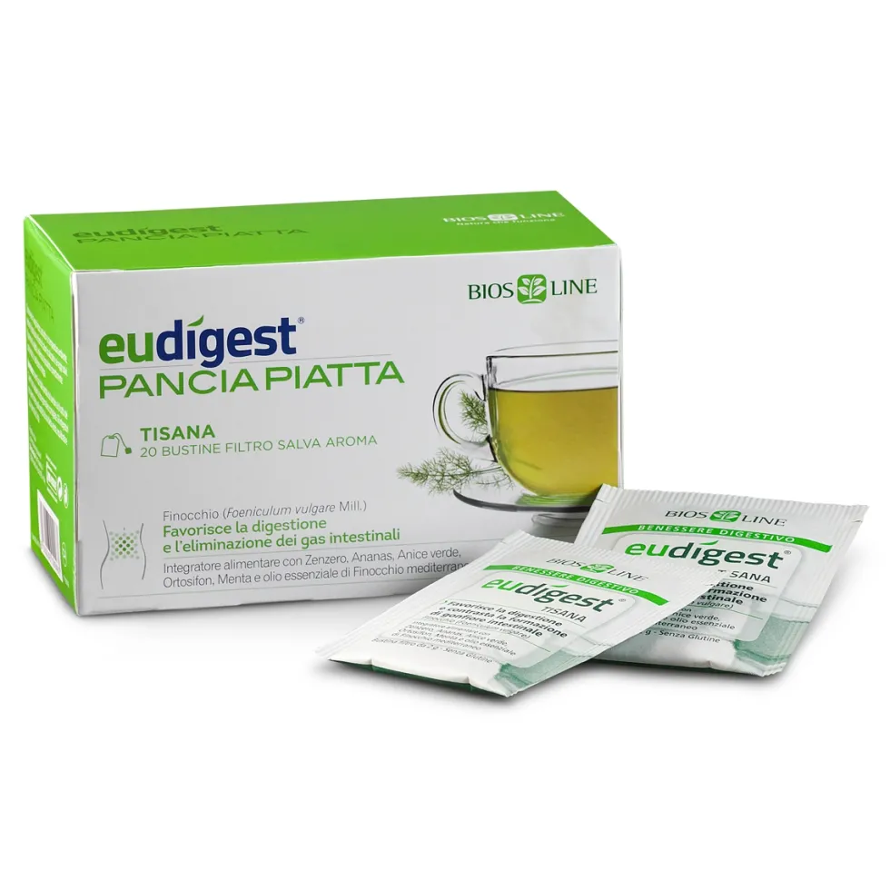Bios Line Eudigest - Pancia Piatta Tisana digestiva per il gonfiore addominale, 20 bustine
