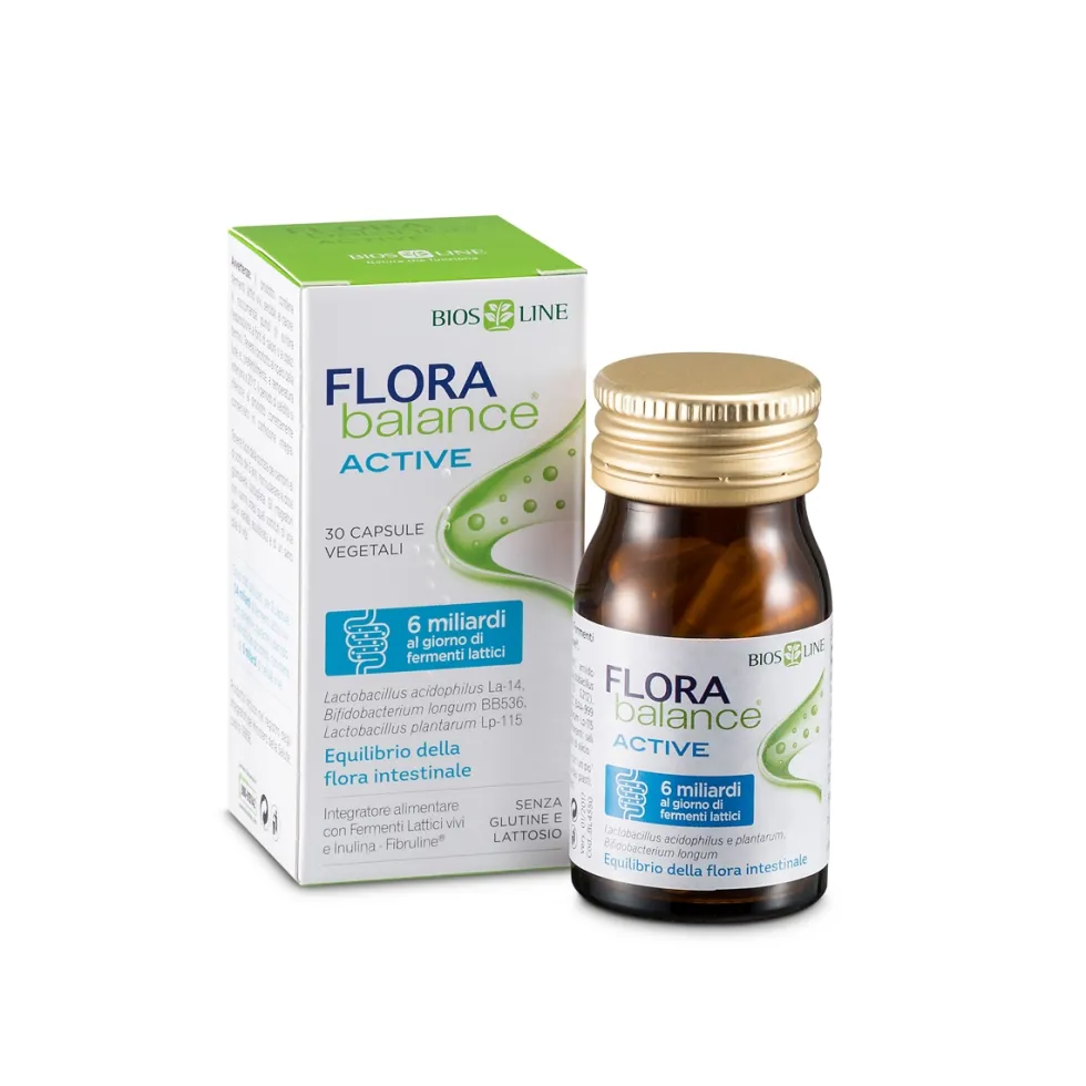 Bios Line Flora Balance Active integratore - Probiotico per l'equilibrio intestinale, 30 capsule