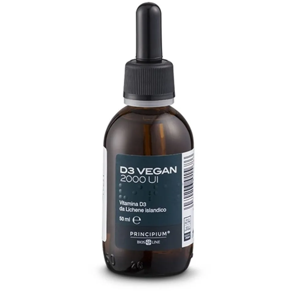 Bios Line Principium D3 Vegan 2000 UI - Integratore di vitamina D3 per la salute delle ossa, 50 ml