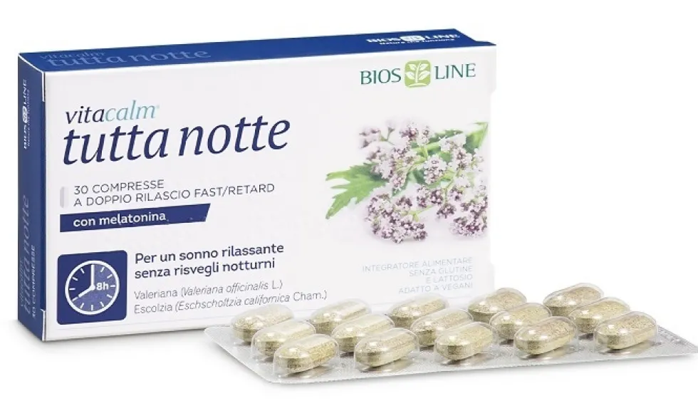 Bios Line Vitacalm - Tutta Notte Integratore con Melatonina, 60 Compresse