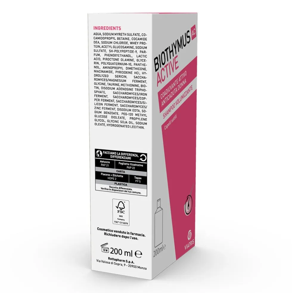 Biothymus AC Active - Shampoo Volumizzante Anticaduta Capelli Donna, 200ml