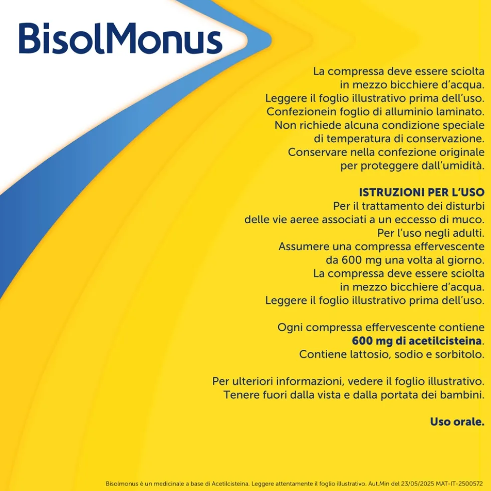 Bisolmonus Mucolitico contro Catarro e Tosse Grassa, 10 Compresse Effervescenti