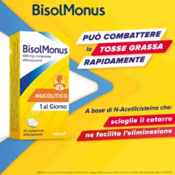 Bisolmonus Mucolitico contro Catarro e Tosse Grassa, 10 Compresse Effervescenti