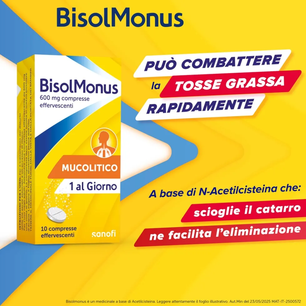 Bisolmonus Mucolitico contro Catarro e Tosse Grassa, 10 Compresse Effervescenti