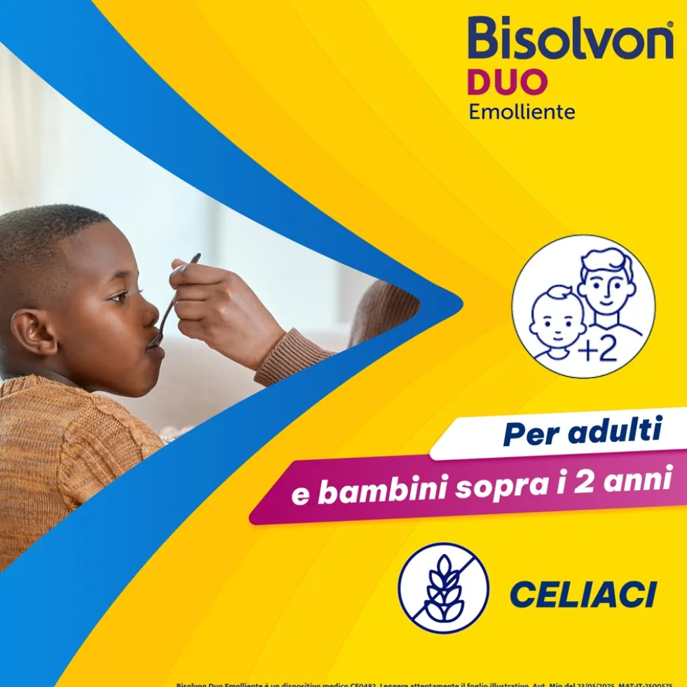 Bisolvon Duo Emolliente Sciroppo Contro Tosse e Gola Irritata Adulti e Bambini 2+, 100ml