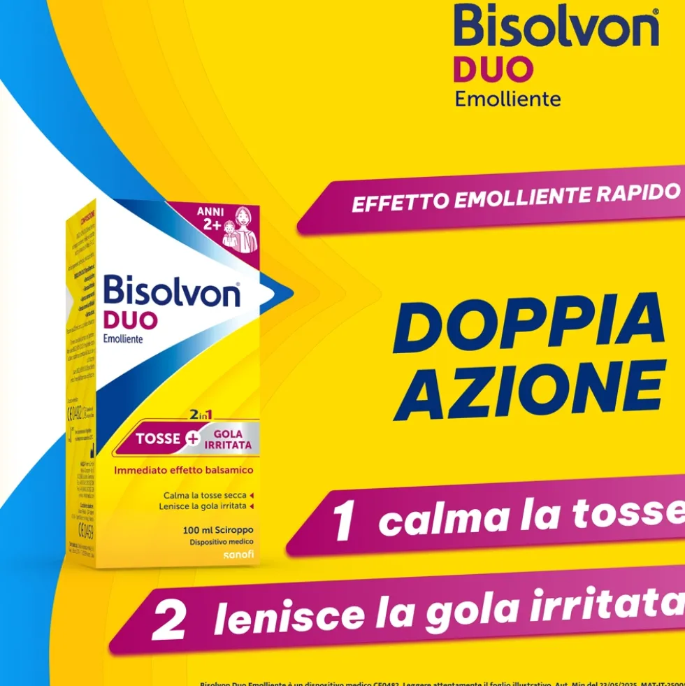 Bisolvon Duo Emolliente Sciroppo Contro Tosse e Gola Irritata Adulti e Bambini 2+, 100ml