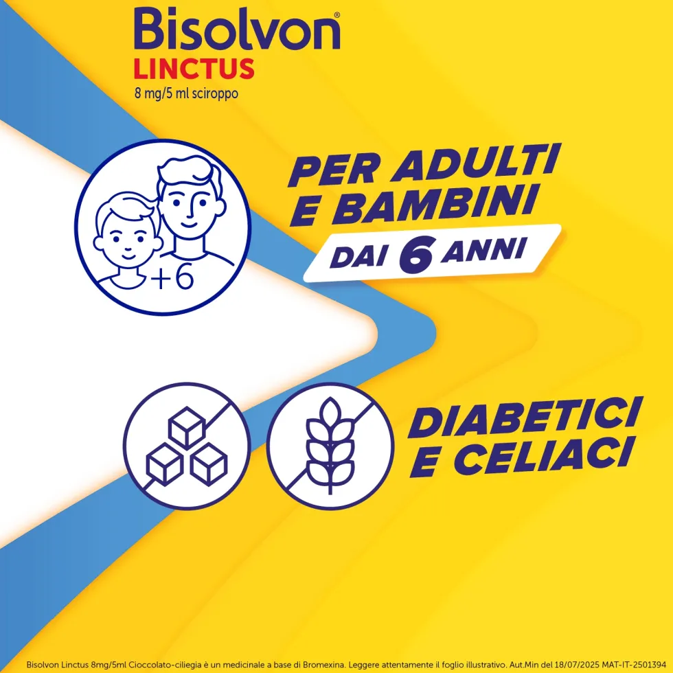 Bisolvon Linctus Sciroppo Mucolitico per Catarro e Tosse Grassa Gusto Cioccolato e Ciliegia (8mg/5ml), 200ml