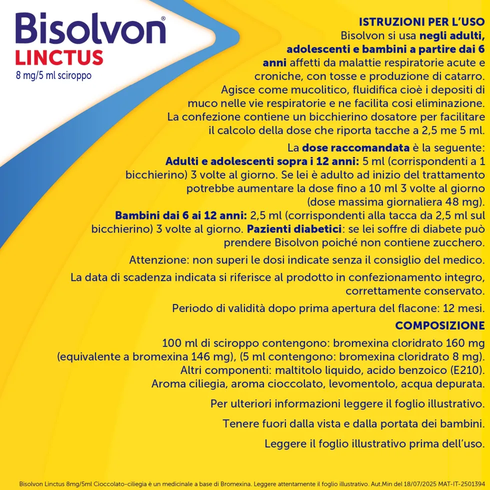 Bisolvon Linctus Sciroppo Mucolitico per Catarro e Tosse Grassa Gusto Cioccolato e Ciliegia (8mg/5ml), 200ml