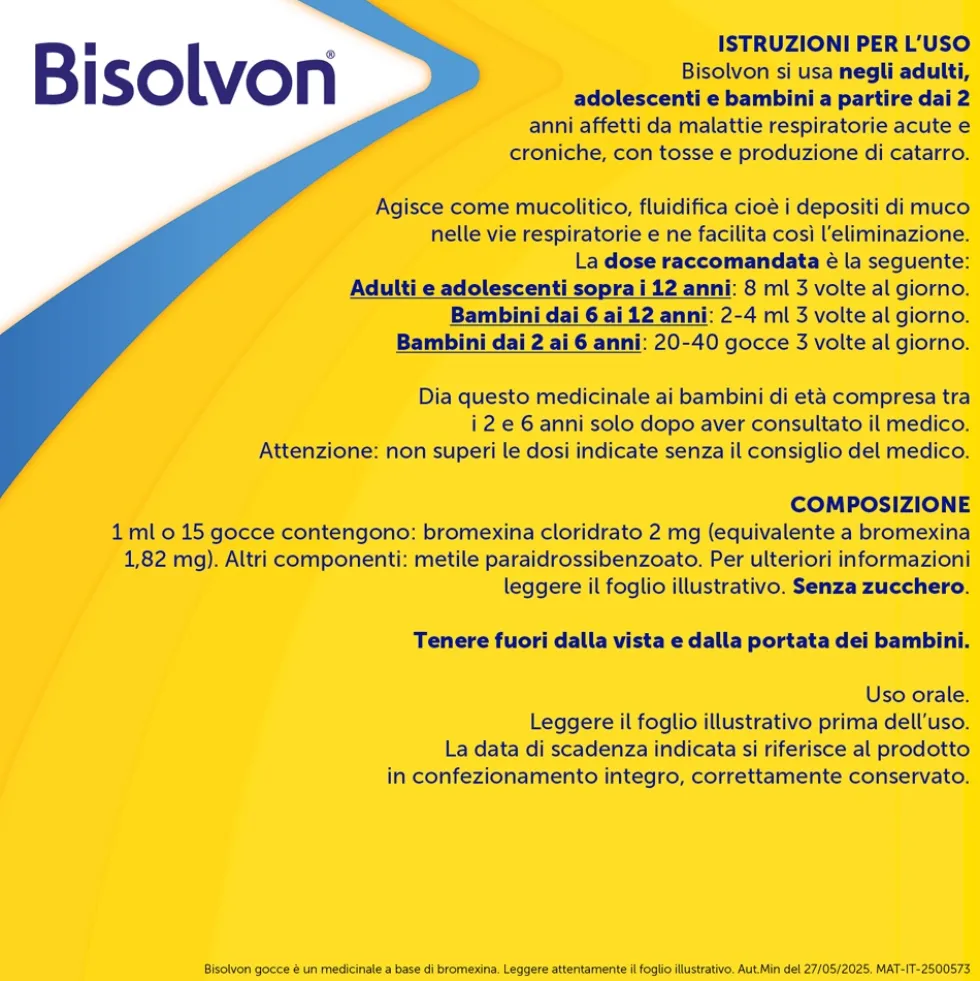 Bisolvon Soluzione Orale Gocce Mucolitico Contro Catarro e Tosse Grassa, 40ml