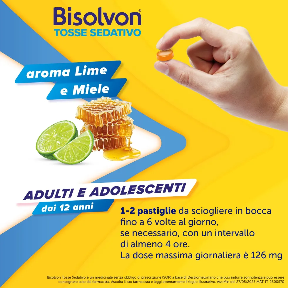 Bisolvon Tosse Sedativo per Tosse Secca Notturna, 20 Pastiglie Gommose