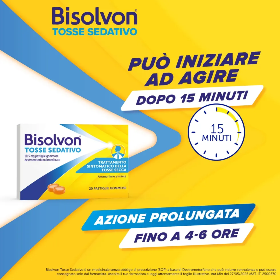 Bisolvon Tosse Sedativo per Tosse Secca Notturna, 20 Pastiglie Gommose