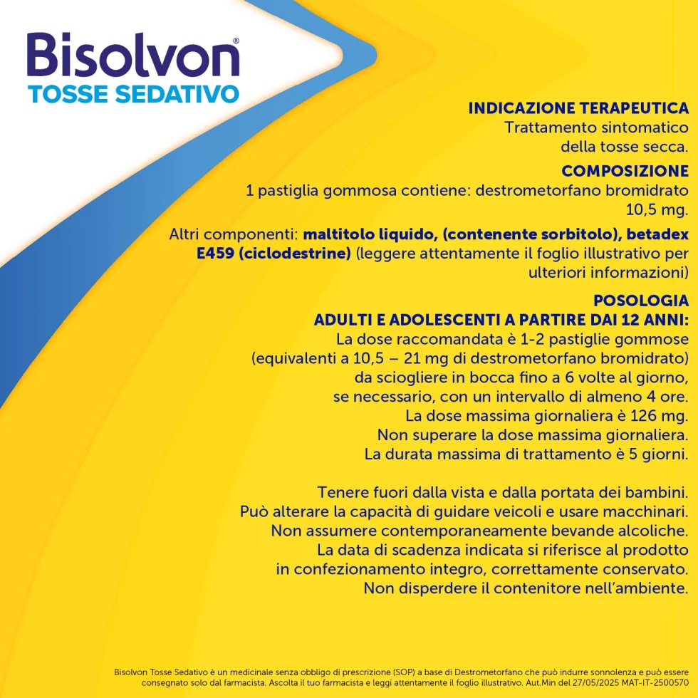 Bisolvon Tosse Sedativo per Tosse Secca Notturna, 20 Pastiglie Gommose