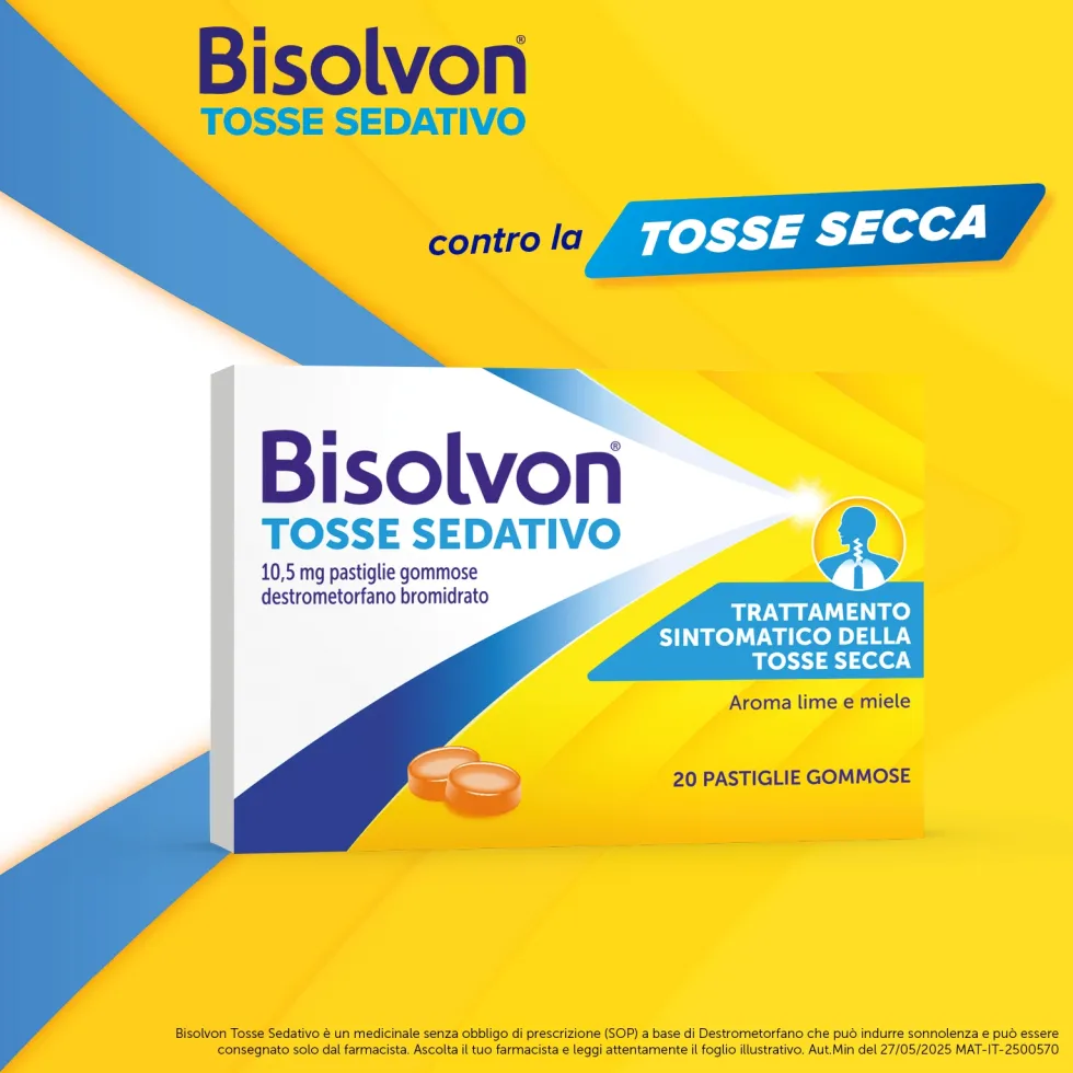 Bisolvon Tosse Sedativo per Tosse Secca Notturna, 20 Pastiglie Gommose