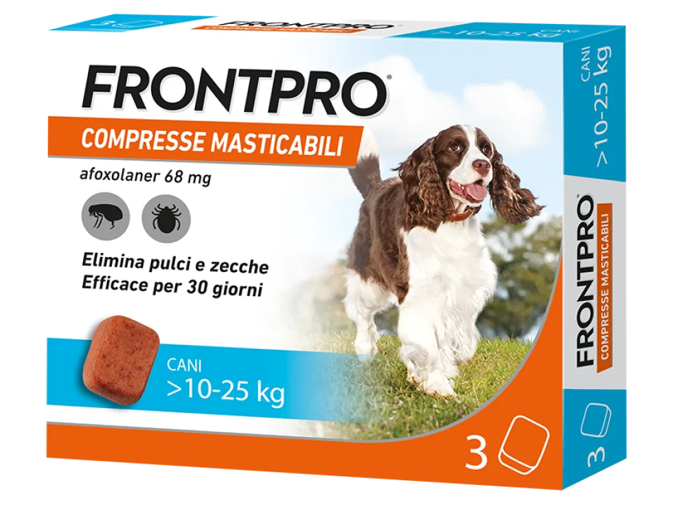 Boehringer Frontpro - Antiparassitario per cani da 10 a 25 kg, 3 compresse masticabili da 68 mg