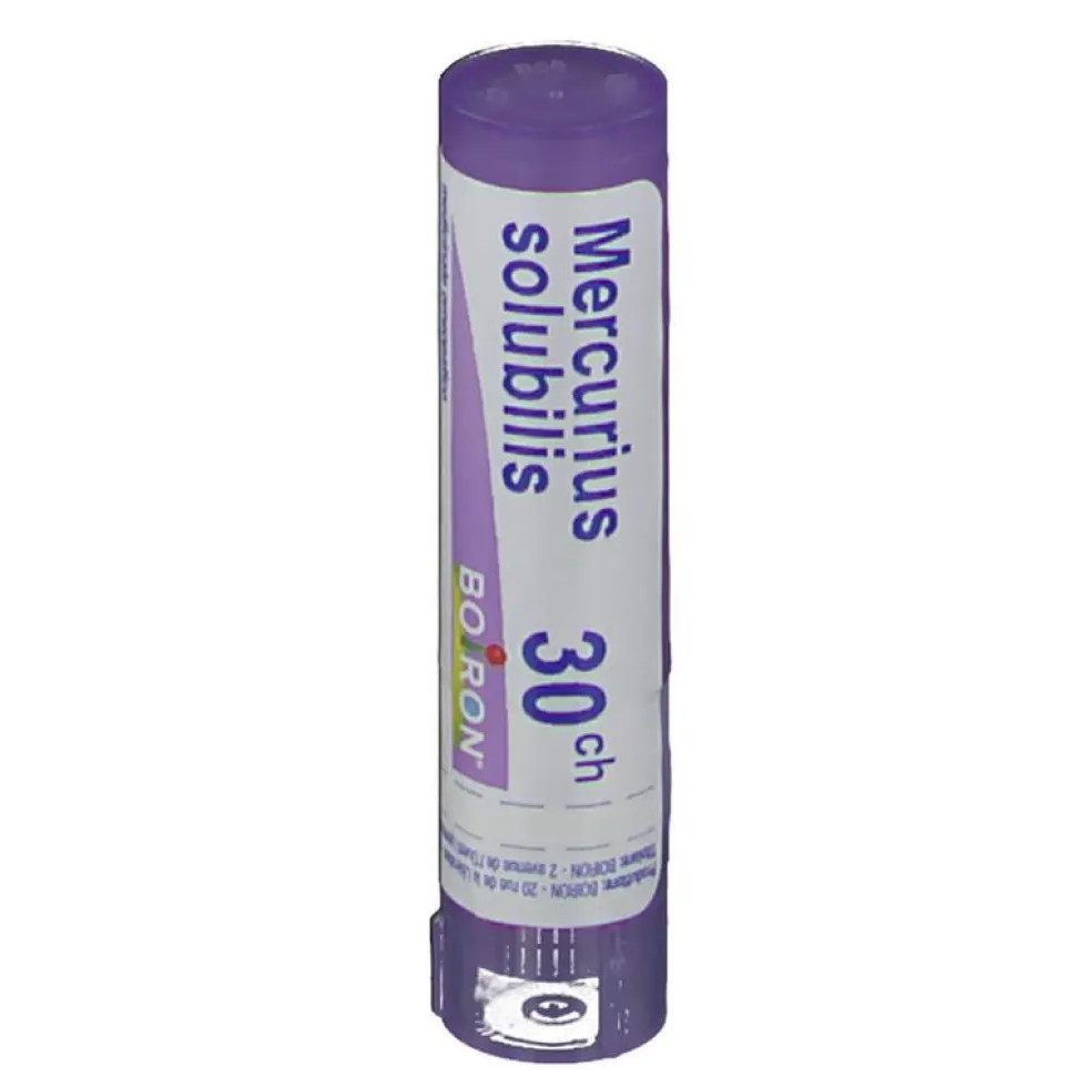 Boiron Mercurius Solubilis 30 CH - Granuli omeopatici per mal di gola e alitosi, 4 g