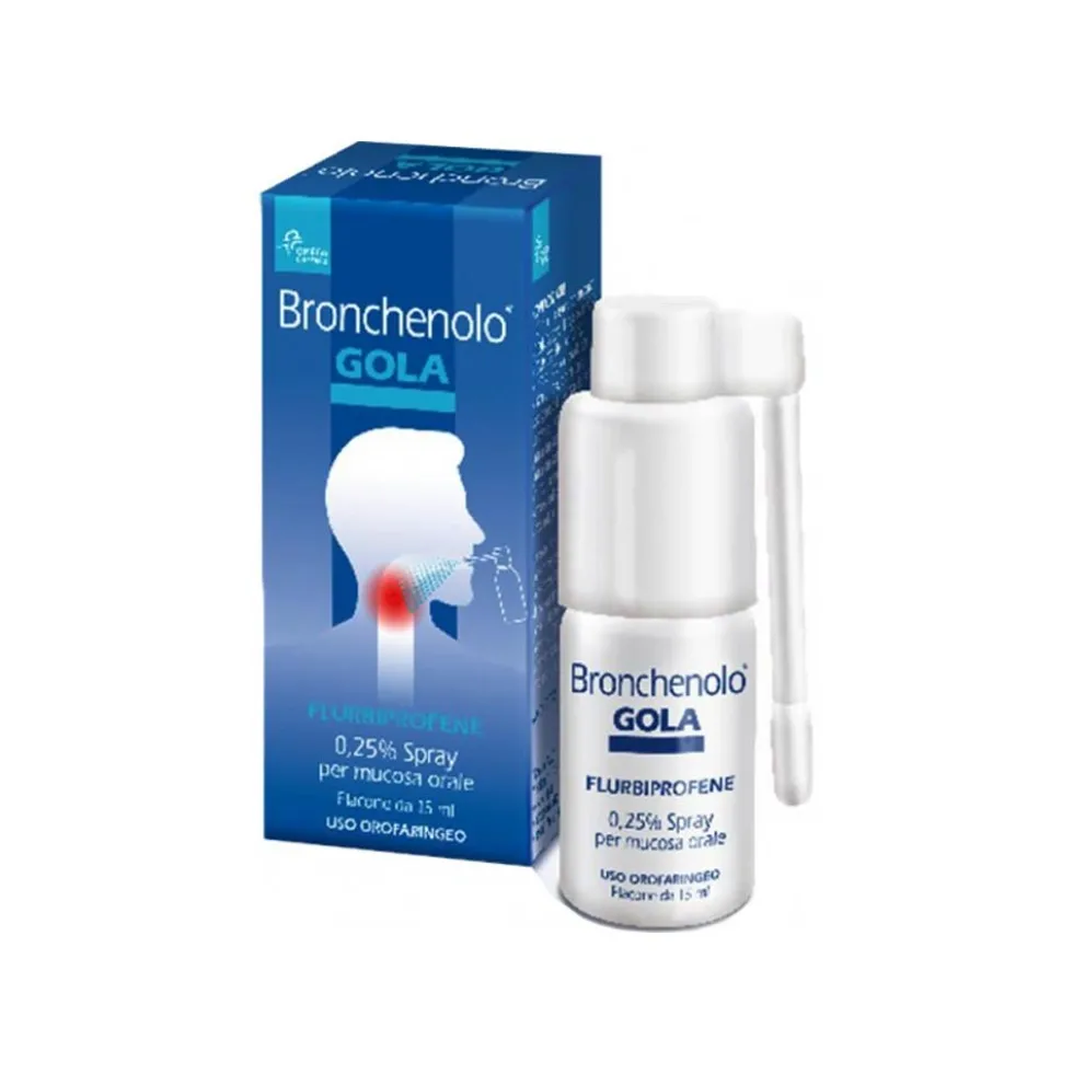 Bronchenolo Gola - Spray per la mucosa orale contro l'infiammazione del cavo orofaringeo, 15 ml