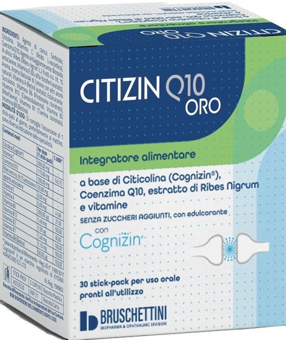 Bruschettini Citizin Q10 Oro - Integratore antiossidante per la funzione visiva, 30 stick-pack