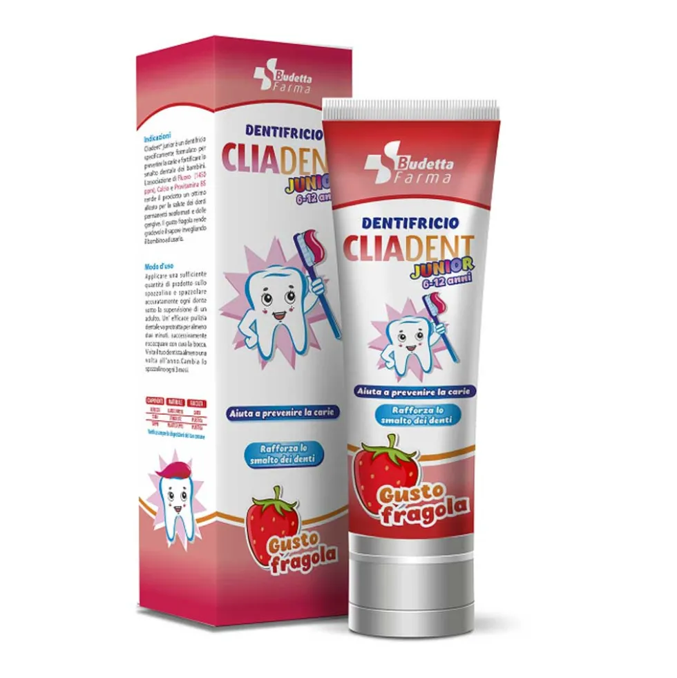 Budetta Farma Cliadent - Junior Dentifricio 6-12 anni gusto Fragola, 75ml