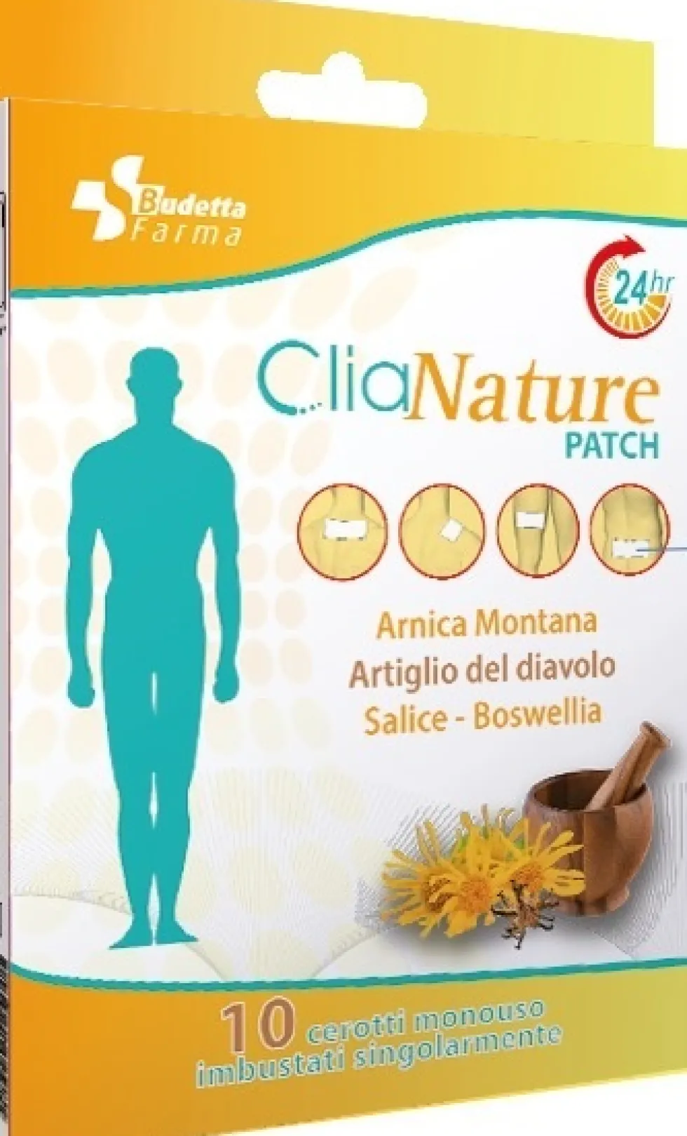 Budetta Farma CliaNature Patch Sollievo dal Dolore da Traumi e Contusioni, 10 Cerotti