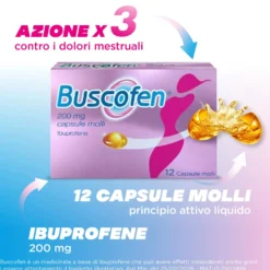 Buscofen 12 Capsule Ibuprofene contro Dolori da Ciclo, 12 Capsule Molli