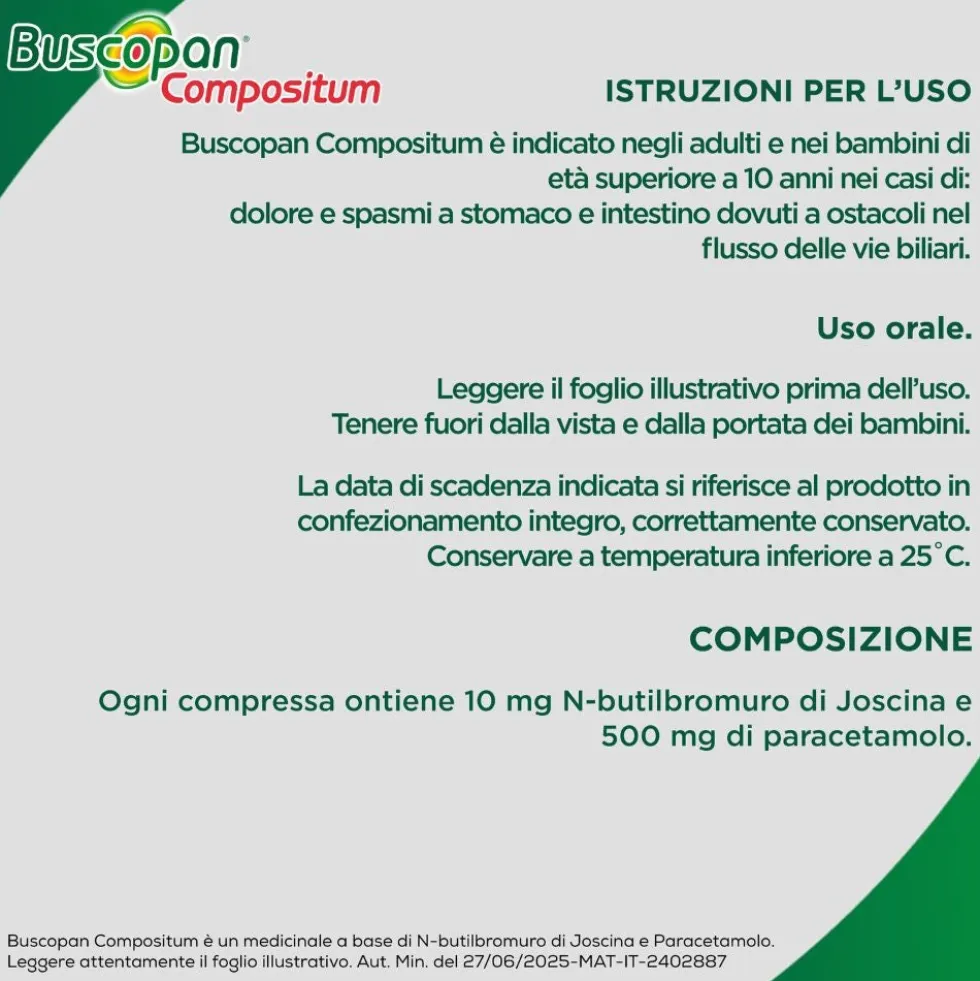 Buscopan Compositum Doppia Azione contro Dolori Forti e Crampi Addominali, 20 Compresse Rivestite