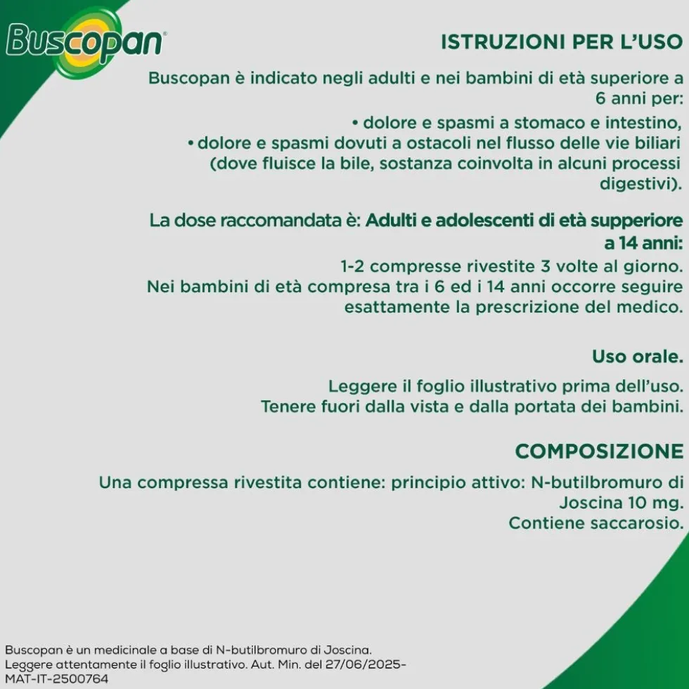 Buscopan contro Mal di Pancia Dolori e Crampi Addominali, 40 Compresse Rivestite