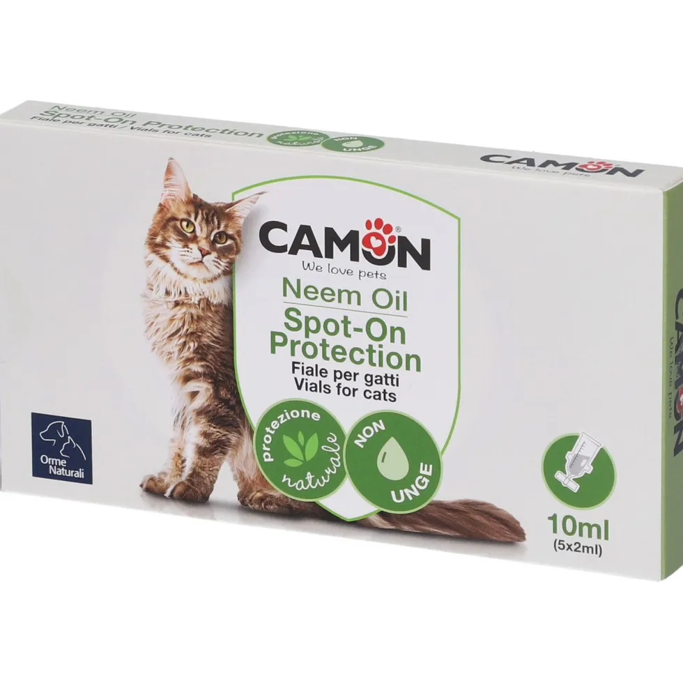 Camon Protection - Fiale repellenti spot-on gatti olio di neem contro i parassiti, 5 fiale da 2 ml