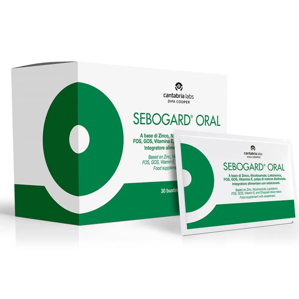 Cantabria Labs Sebogard Oral - Integratore alimentare per la pelle acneica, 30 bustine