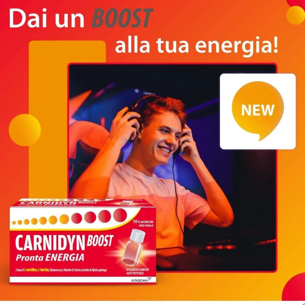 Carnidyn Boost Pronta Energia - Integratore alimentare per l'energia fisica e mentale, 10 flaconcini