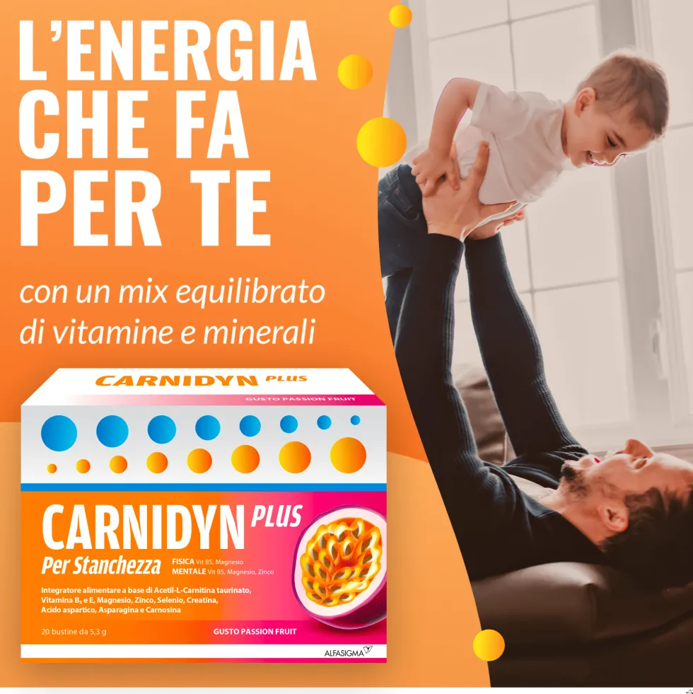 Carnidyn Plus Integratore per Stanchezza Fisica e Mentale Gusto Passion Fruit, 20 Bustine