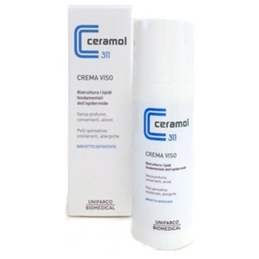 Ceramol 311 - Crema viso emolliente e lenitiva per pelli sensibili e secche, 50 ml