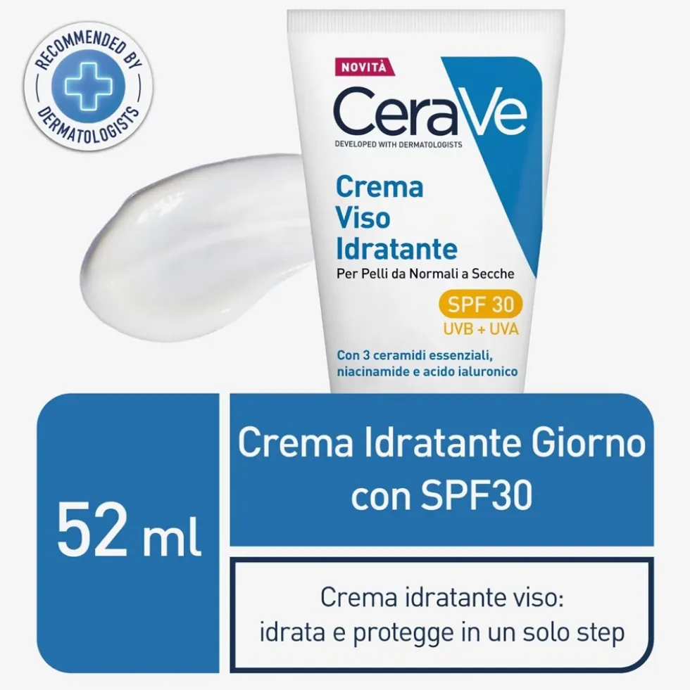 CeraVe Crema Viso Idratante SPF30 24 Ore con Acido Ialuronico, 52ml