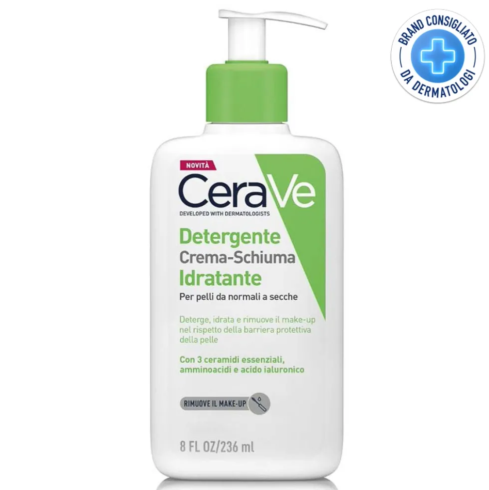CeraVe Detergente Crema-Schiuma Idratante Deterge e Idrata con Ceramidi, 236ml