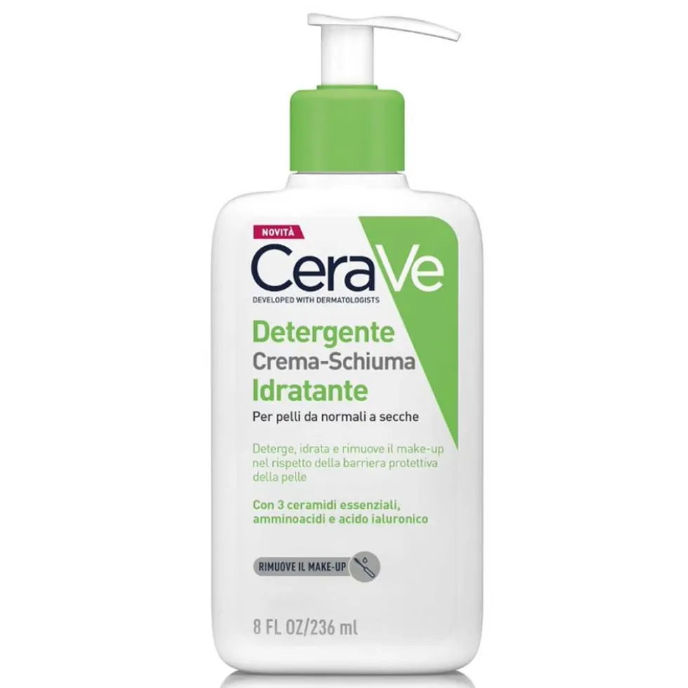 CeraVe Detergente Crema-Schiuma Idratante Deterge e Idrata con Ceramidi, 236ml