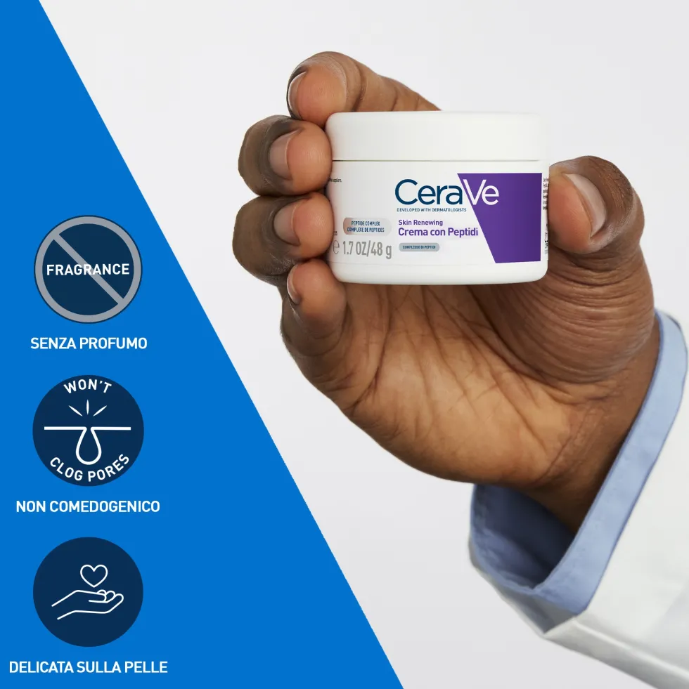 CeraVe Skin Renewing Cream Crema Viso con Peptidi Idratante Primi Segni dell'Età, 50ml